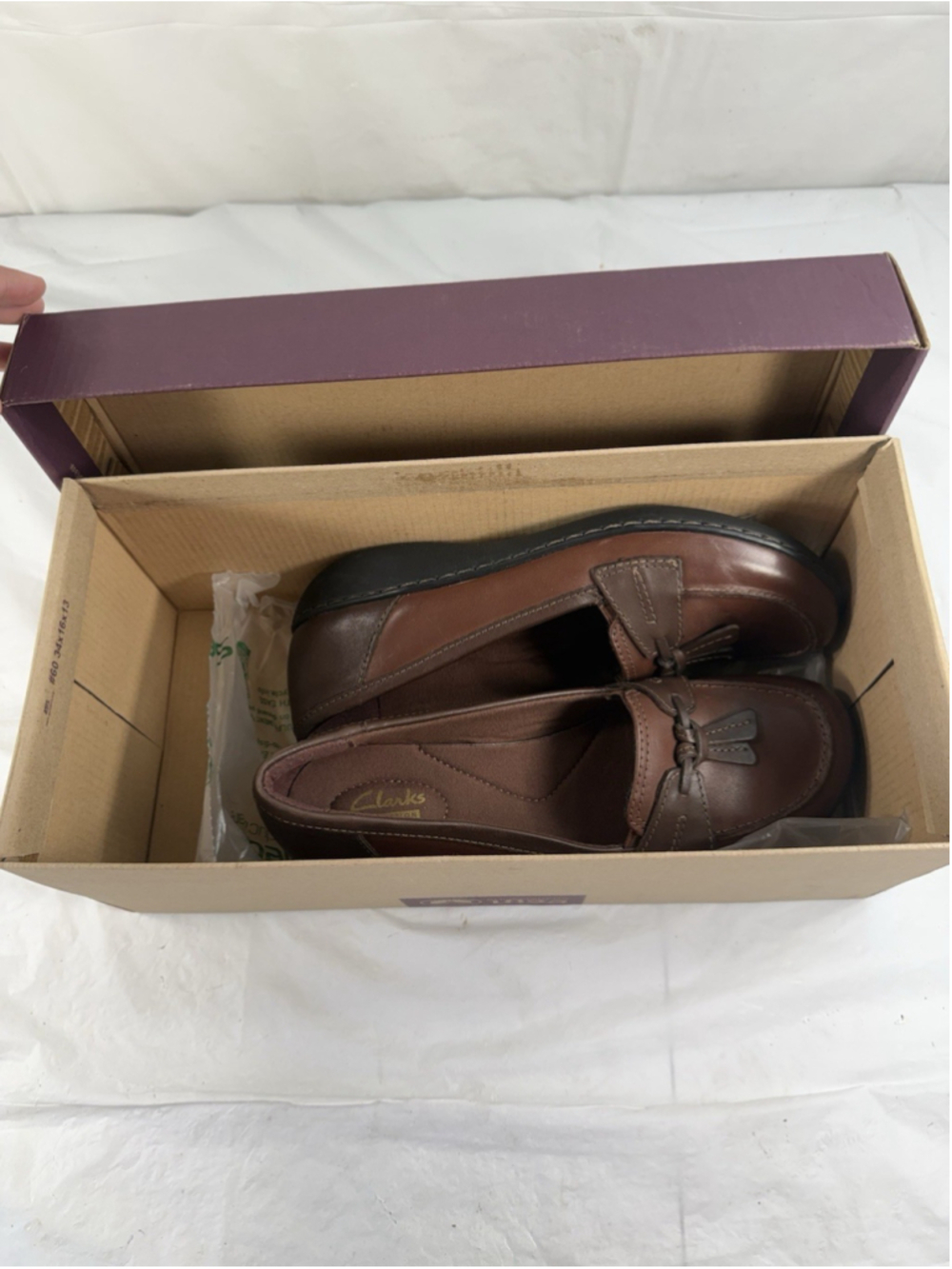 Clarks Womens Ashland Bubble Loafers Brown Leather Slip On Tassel Size 8.5 N new - Picture 4 of 15